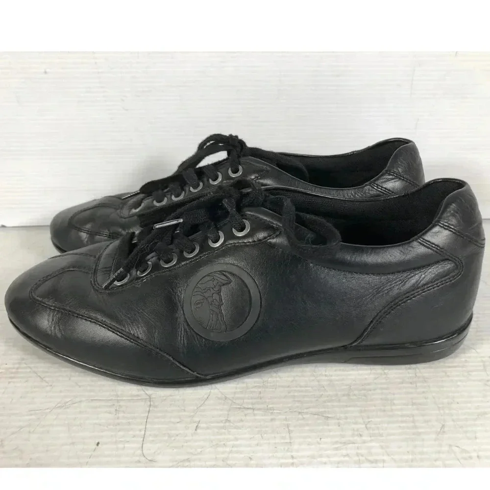 Versace Collection Mens Black Leather Lace Up Casual Sneaker Shoes Size 41